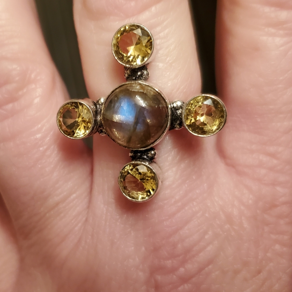 New Labradorite & Citrine 925 Silver Ring. - Picture 8 of 16